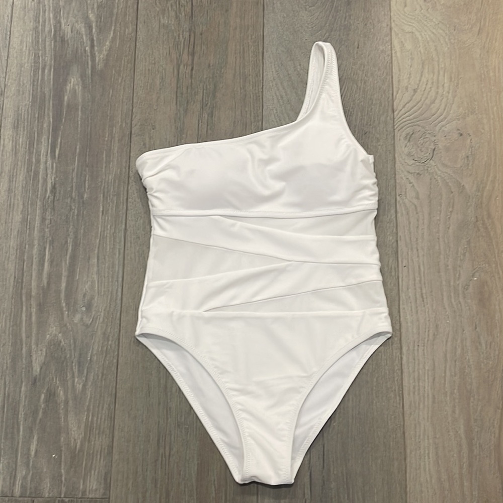 NWOT White Pink Lily One Shoulder Swimsuit Meet me at Waikiki -Small - Picture 4 of 9